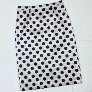 Cream Pencil Skirt with Black Polks Dots - Size M